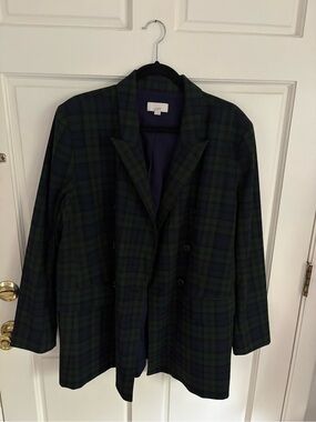 LOFT Green & Navy Plaid Blazer Jacket